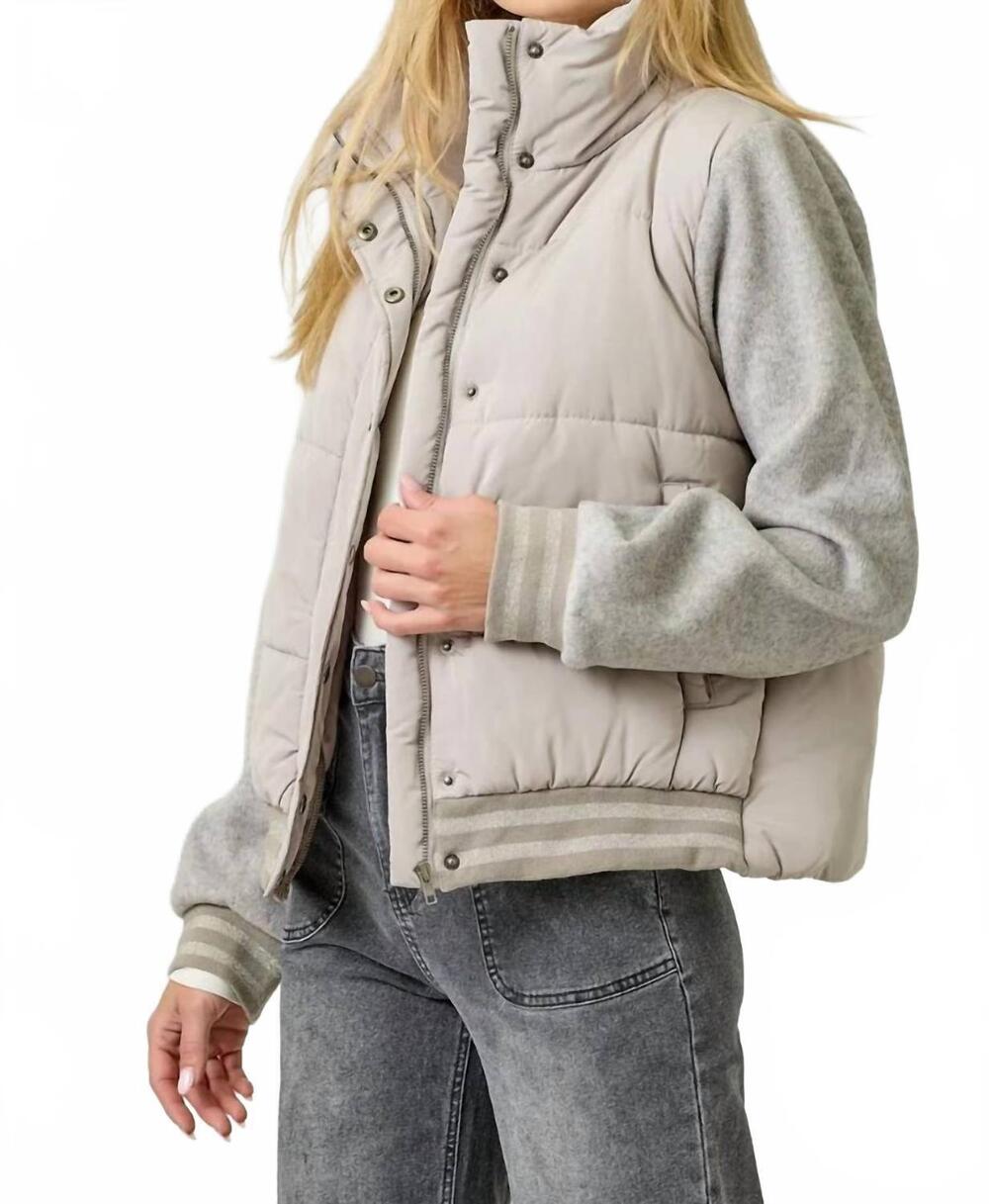 NEW MYSTREE mixed media puffer jacket in light stone